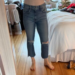 MOTHER The Insider Crop Step Fray Jeans in Blue